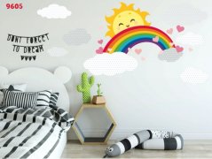 Весел детски стикер за стена със слънце и дъга