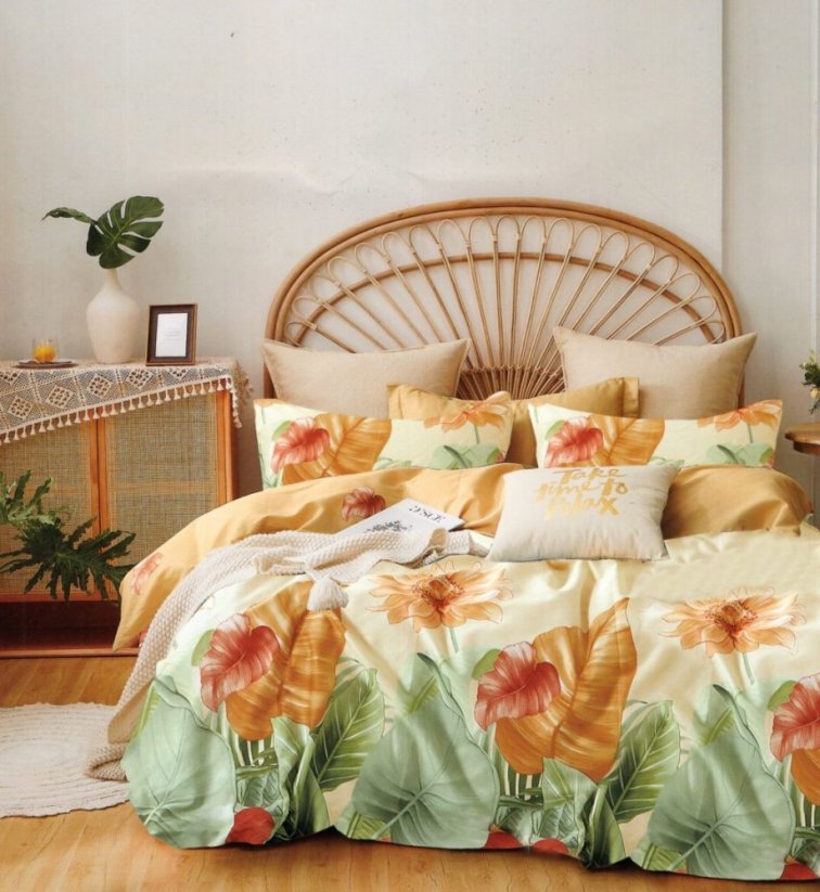 Žlté kvetinové posteľné obliečky z bavlny najvyššej kvality
