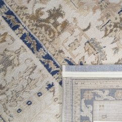 Nádherný vintage koberec v béžové barvě s modrým vzorem