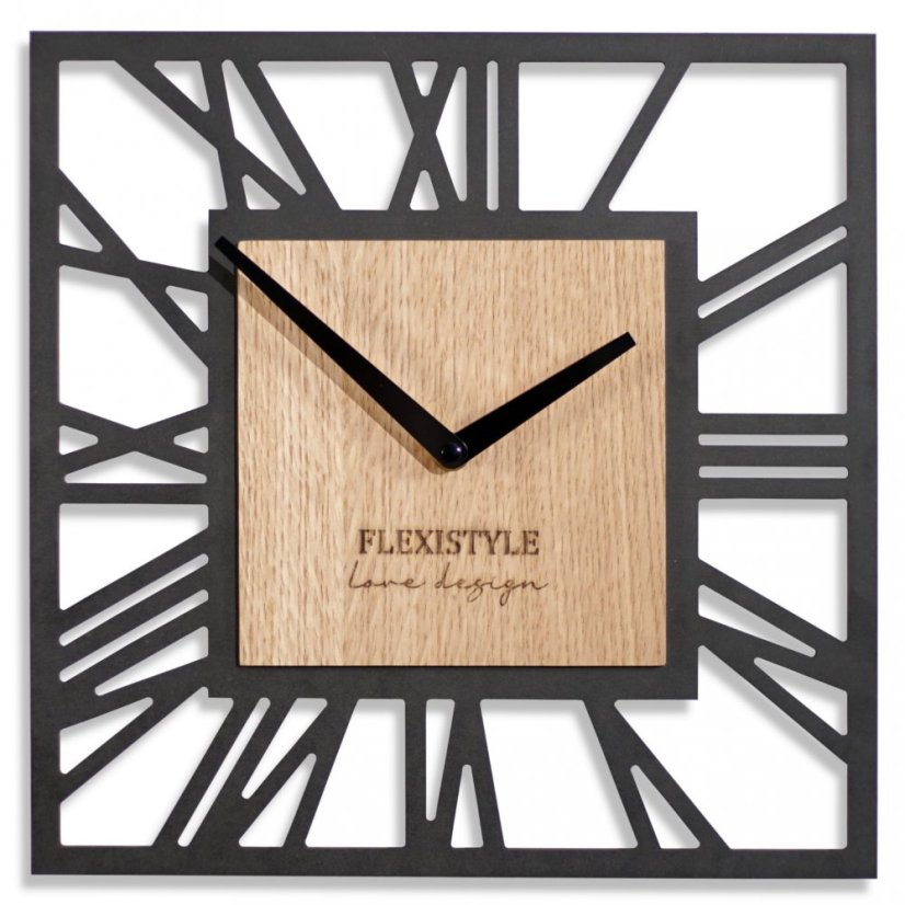 Quadratische Wanduhr aus Holz in Schwarz