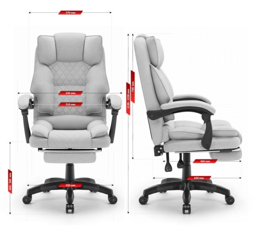 Ергономичен офис стол HC-1031 с поставка за крака - сив