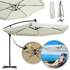 Parasol de grădină 3,5 m cu lumină solară LED - crem, UV50+