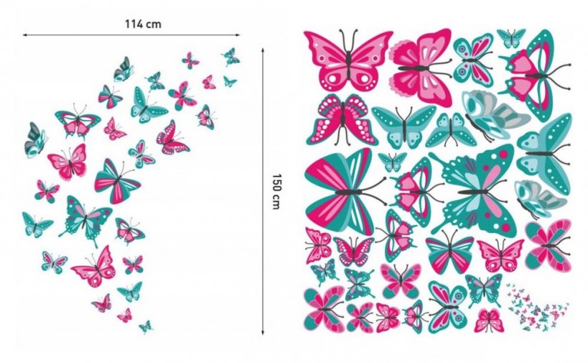 Adesivo decorativo da parete con disegno di farfalle - Misure: 76 x 100 cm