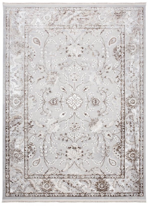 Svetlý béžovo-sivý dizajnový vintage koberec so vzormi