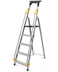 Scala in alluminio con 5 gradini, corrimano e capacità di carico di 150 kg