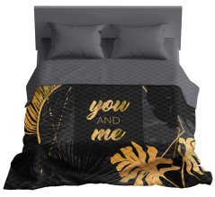 Moderne Tagesdecke mit Aufschrift YOU AND ME - schwarz-goldenes Design