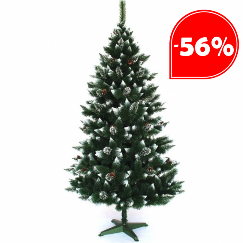 Lussuoso albero di Natale con punte bianche e pigne 150 cm