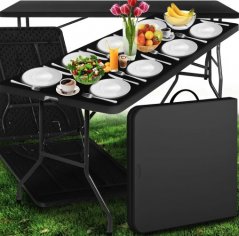  Kerti vendéglátó asztal összecsukható 180 cm - fekete