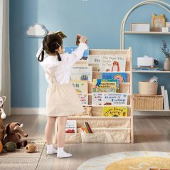 Libreria per bambini con ripiani in tessuto