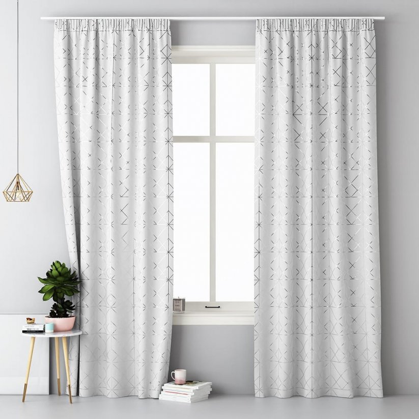 Бяла скандинавска завеса с шарки и окачване на куки 140x250 см