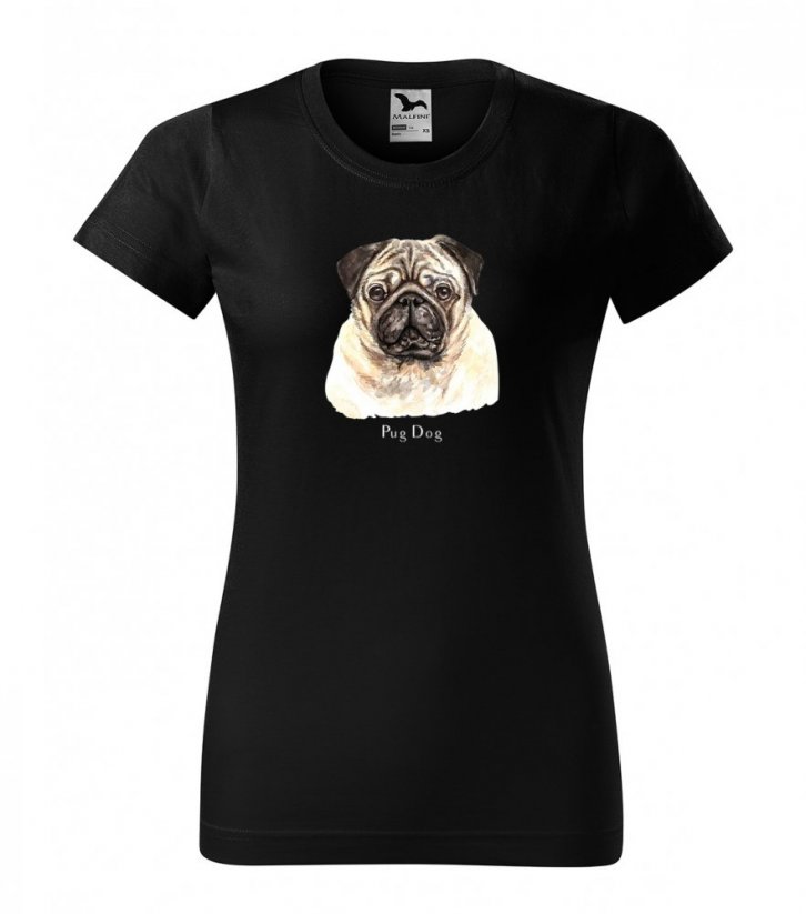 Дамска тениска с печат за любителите на кучета от породата мопс