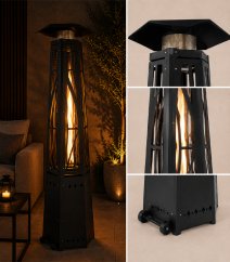 Stylový plynový terasový ohřívač s efektem plamene o výkonu 13 kW – 210 cm, černý