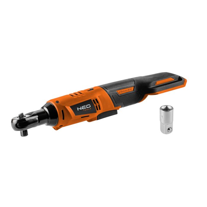 Bežična čegrtaljka Energy+ 18V, Li-lon, 3/8 inča, bez baterije, 1/2 inčni adapter 04-603 NEO