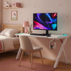 Gamingový stôl s RGB LED podsvietením biely