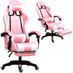 Kényelmes gamer szék rózsaszín-fehér párnával