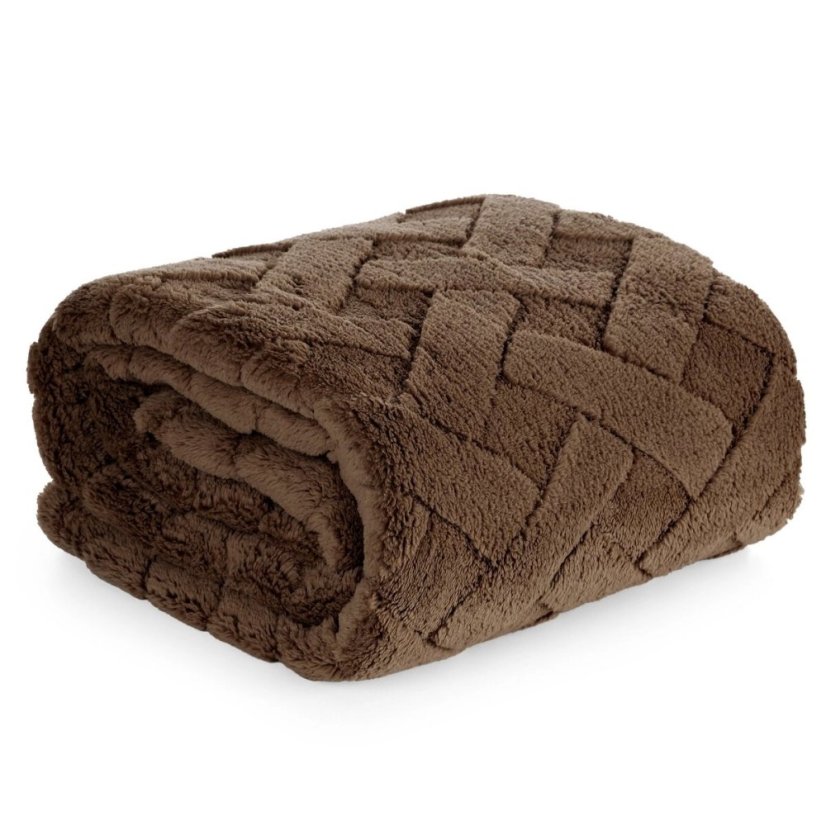 Pătură din flanel cu model în relief în formă de heringbone - maro închis - Dimensiunea păturii: Lățime: 200 cm | Lungime: 220 cm