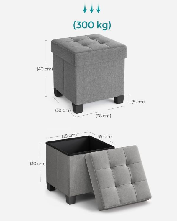 Ablagehocker mit 37 l Volumen - grau, klappbar, 100 kg belastbar