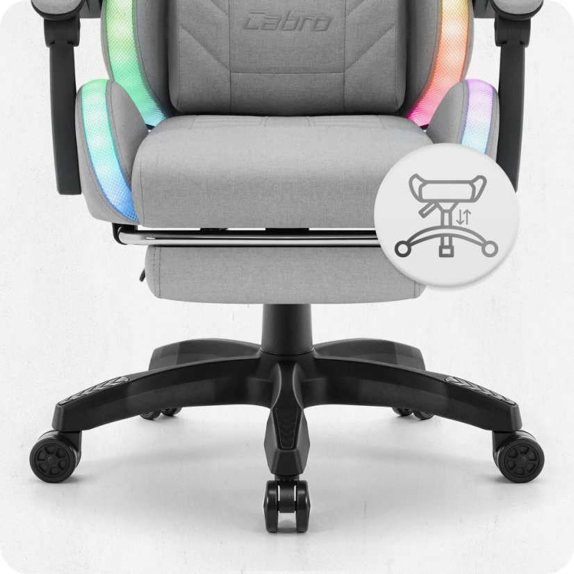CABRO C501 gamerska stolica s LED rasvjetom i osloncem za noge, do 150 kg, siva