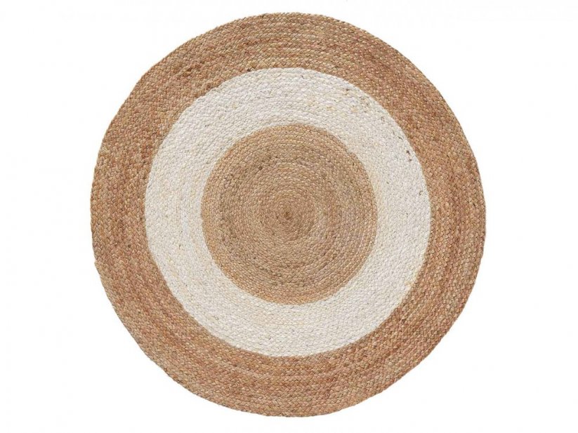 Moderný okrúhly koberec z jutoviny hnedej farby