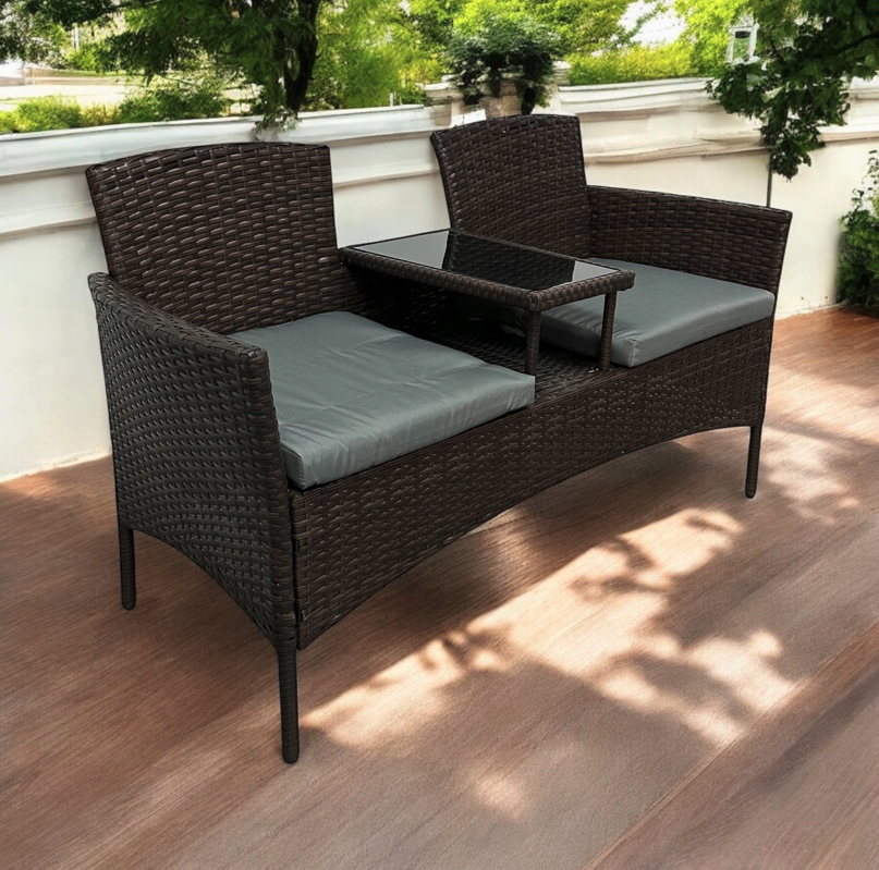 Garten-Rattan-Garnitur NM-03 - braun + graue Kissen