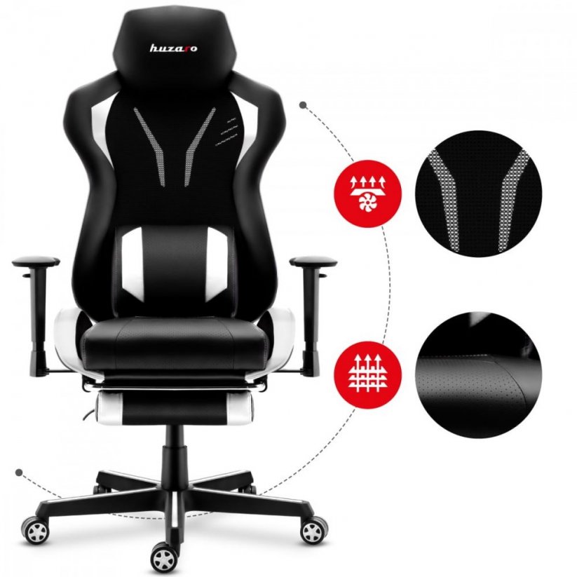 Udobna gaming stolica COMBAT 6.0 u crno-bijeloj kombinaciji boja