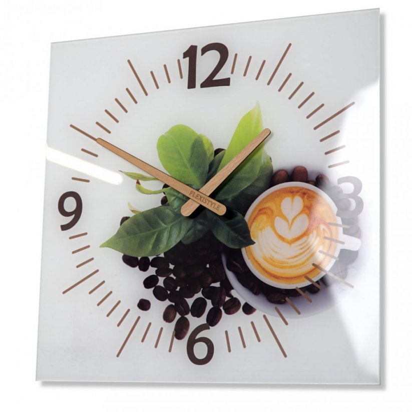 Kuhinjski sat s drvenim kazaljkama sa motivom cappuccina
