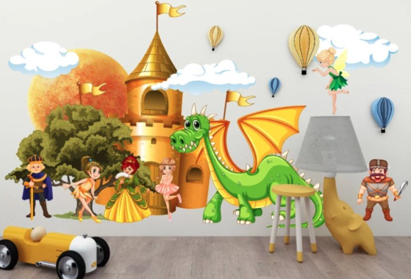 Barevná samolepka na zeď pro princezny a prince - kouzelné království