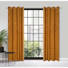 Perdea din catifea în culoarea muștarului cu motiv de frunze pe cercuri 140 x 250 cm