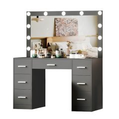 Großer Schminktisch mit Beleuchtung 80 x 40 x 110cm schwarz