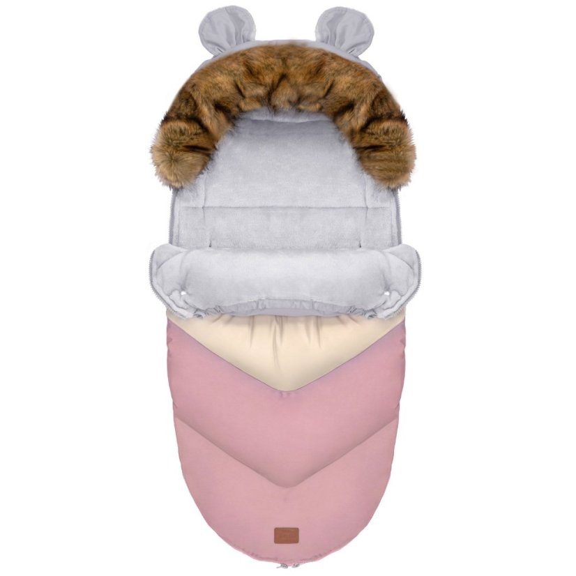 Teddy baba bővíthető bundazsák rózsaszín-szürke