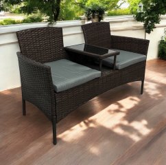 Garten-Rattan-Garnitur NM-03 - braun + graue Kissen
