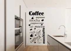 Nálepka na zeď do kuchyně s názvy různých druhů kávy