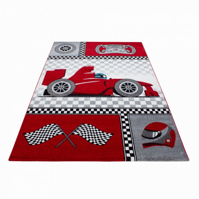 Detský koberec s motívom formuly červenej farby