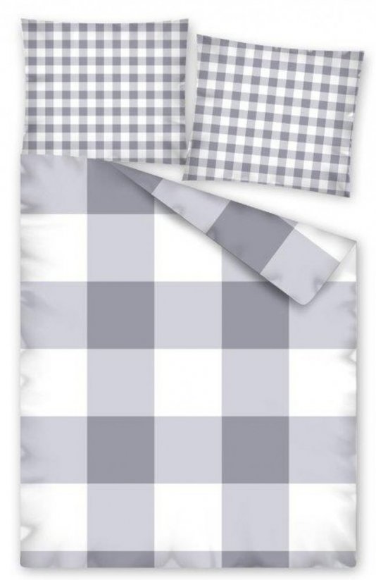 Šedé kárované posteĺné obliečky