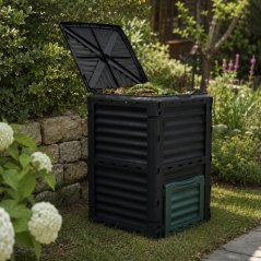Recipient de compost pentru grădină, de 300 de litri, pentru deșeuri organice – 61 x 61 x 83 cm, negru