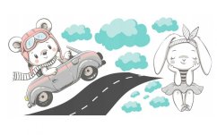 Autocolant decorativ de perete urs și iepuraș