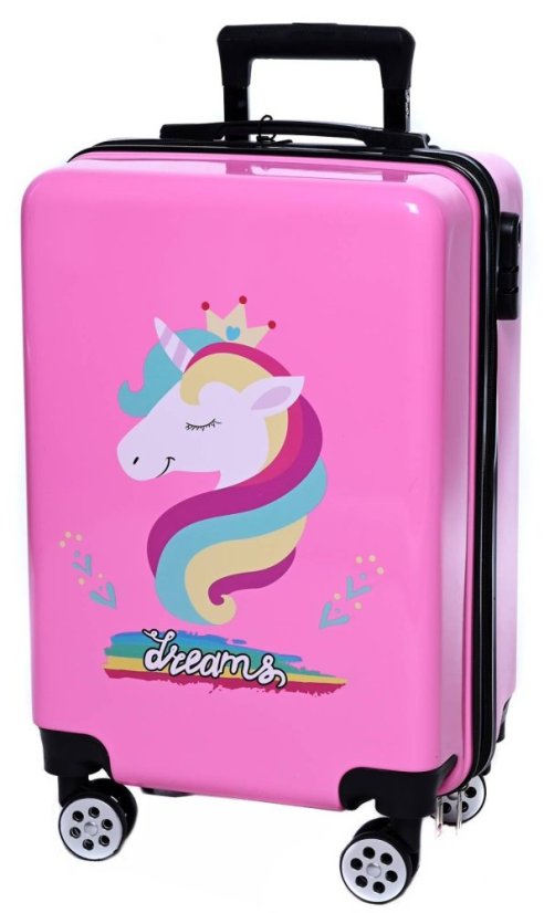 Valiză de călătorie roz pentru copii cu unicorn 45 l