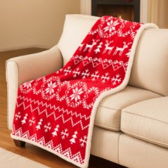 Obojstranná vianočná deka s barančekom v bielo-červenej farbe 130 x 170 cm