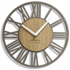 Изчистен сив стенен часовник в дървен дизайн