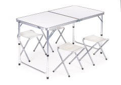 Skladací cateringový stôl 119,5x60 cm biely so 4 stoličkami