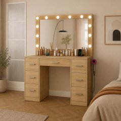 Veliki kozmetički stolić s rasvjetom 80 × 40 × 110 cm – smeđi