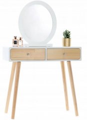 Fehér fa öltözőasztal tükörrel és zsámollyal