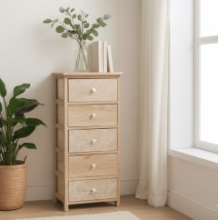 Kommode  LUIZA  mit 5 Schubladen - Boho-Design, 40 x 29 x 90 cm