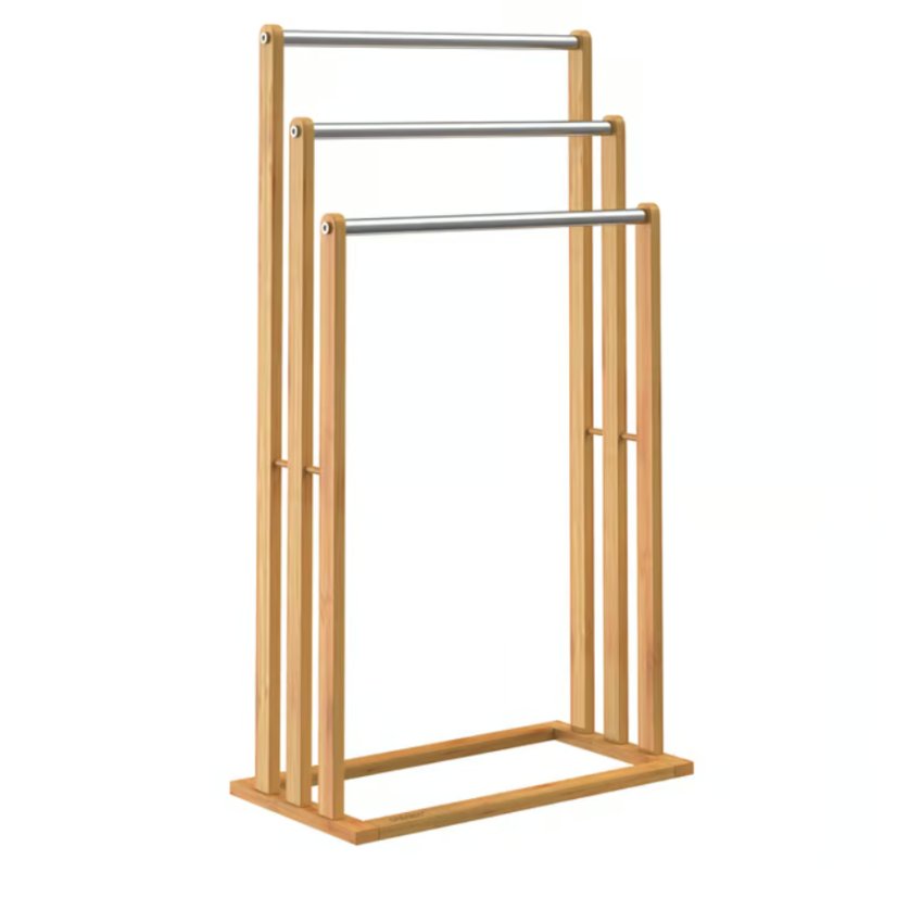 Bambusz törölközőtartó 3 rozsdamentes acélrúddal ellátva