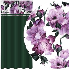 Elegantný záves v zelenej farbe s potlačou kvetín