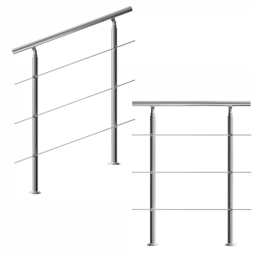 Corrimano per scale in acciaio inox con 3 pioli