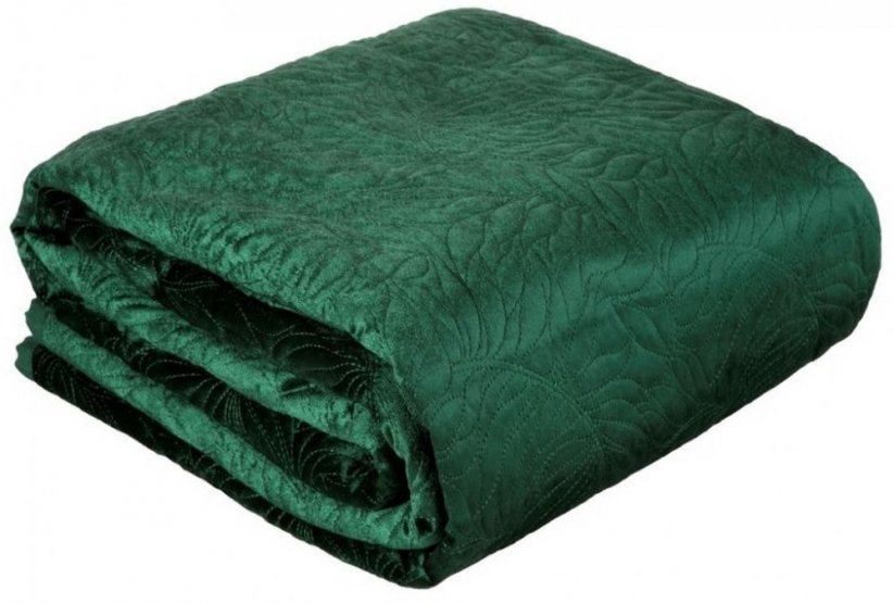 Luxusní zelený přehoz na postel s potiskem listů