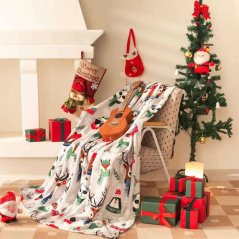Graue Weihnachtsdecke aus Mikrofaser mit Tieren