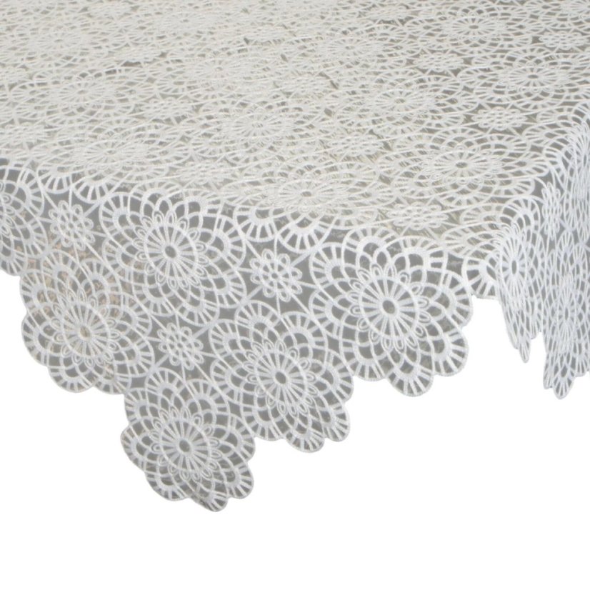 Dekorativní vyšívaný voálový běhoun - bílý