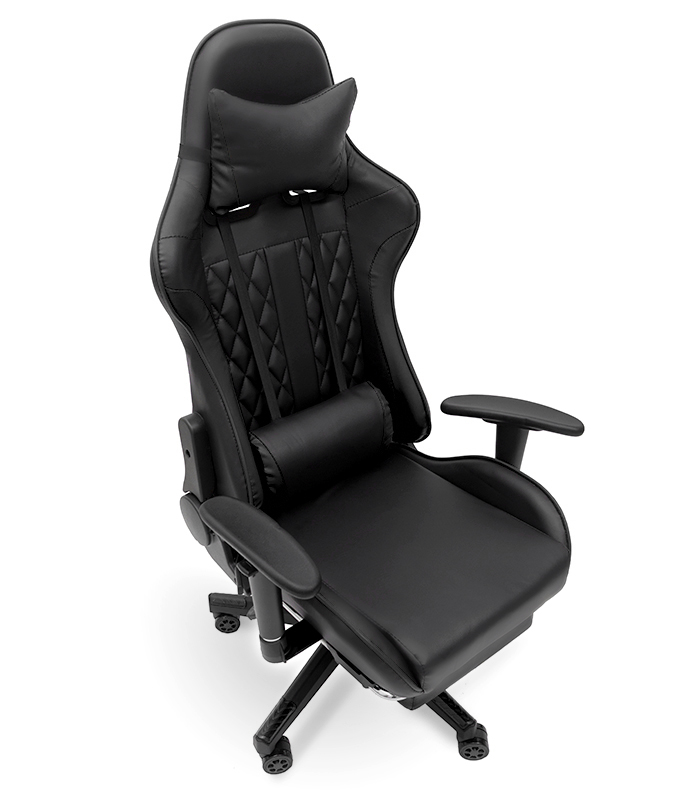 Scaun de masaj pentru gaming cu suport pentru picioare - negru